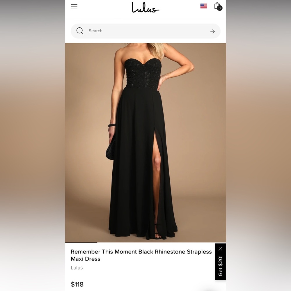 Black Rhinestone Strapless Maxi Dress